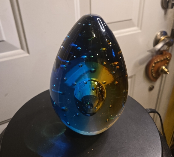 Blue and Amber Glass Art Magnum Paperweight Sculpture - Picture 5 of 10